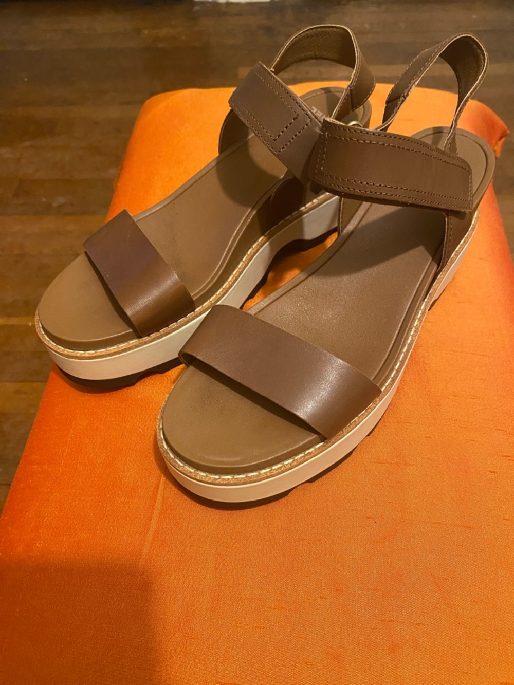 Sorel Brown Leather Platform Sandals
